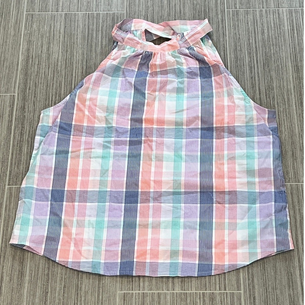 J Crew Plaid Halter Neck Tank Top Women's Size M Multicolored Tie‎ Back